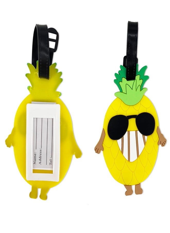 FREZORA Pineapple Luggage Tags for Suitcases 2-Pack Cute Silicone Luggage Tag with Name ID Card Funny Suitcase Label - Image 3